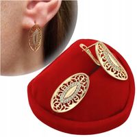 ZŁOTE KOLCZYKI ELIPSY Z CYRKONIAMI AŻUROWE DLA MAMY WYJĄTKOWE POZŁACANE