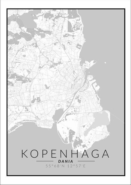 Kopenhaga mapa czarno biała - plakat 70x100 cm zdjęcie 1