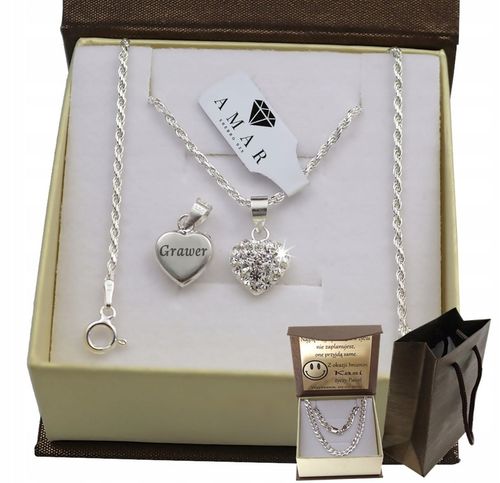 SREBRNY PEŁNY ŁAŃCUSZEK DAMSKI KORDEL SERCE PR. 925 + GRAWER GRATIS na Arena.pl