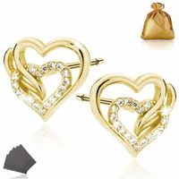 PIĘKNE ZŁOTE KOLCZYKI DAMSKIE SERCA SERDUSZKA WKRĘTKI 925 PREZENT DLA NIEJ