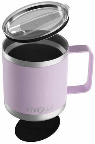 Kubek termiczny z uchwytem kempingowy z pokrywką Miowi 350 ml Różowy na Arena.pl