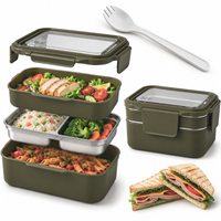 śniadaniówka lunch box z widelcem, stal nierdzewna, 2 poziomy, zielony