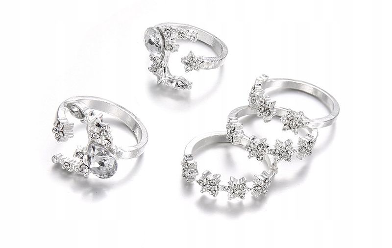 Srebrny ZESTAW PIERŚCIONKÓW RETRO PUNK BOHO 69 zdjęcie 1