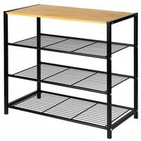 REGAŁ STOJAK METALOWY DUŻY PÓŁKA NA BUTY 4 POZIOMY Z DREWNIANĄ PÓŁKĄ