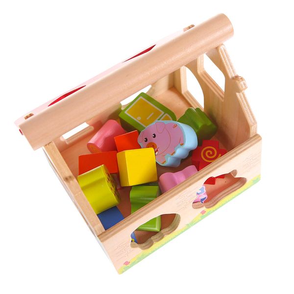 Drewniany Domek, Farma Sorter Z Klockami Ecotoys zdjęcie 6