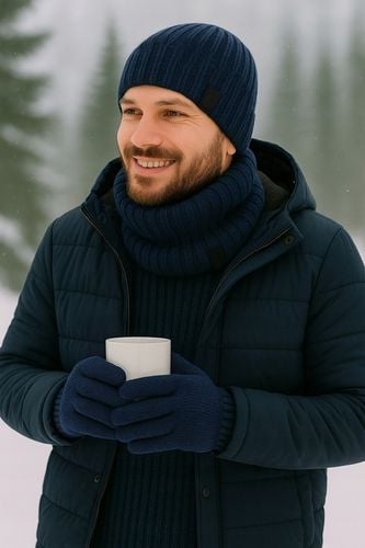 CIEPŁY KOMPLET męski CZAPKA + KOMIN + RĘKAWICZKI DOTYKOWE zimowy POLSKI /RG na Arena.pl