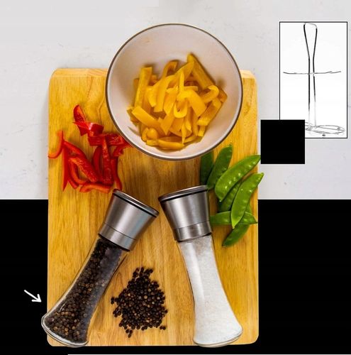 RĘCZNY Szklany Młynek do Pieprzu i Soli 2szt DUŻY Pojemnik + STOJAK na Arena.pl