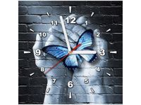 30X30CM ZEGAR MOTYL DŁONIACH OBRAZ DREWNO