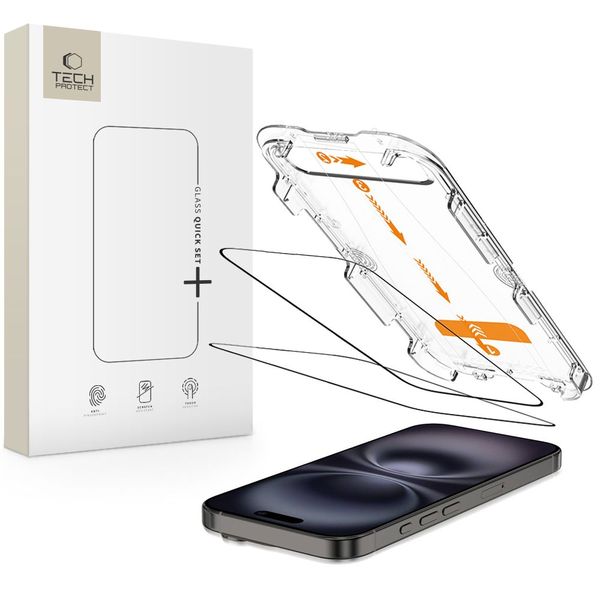 Szkło Hartowane Tech-Protect 9H 2szt. Quick Set+ DO iPhone 15, 16 zdjęcie 1