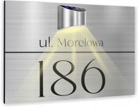 TABLICZKA ADRESOWA aluminiowa srebrny numer posesji 40x30 lampka SOLARNA