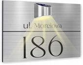 TABLICZKA ADRESOWA aluminiowa srebrny numer posesji 40x30 lampka SOLARNA