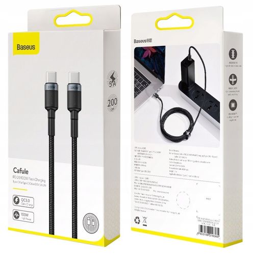 BASEUS MOCNY KABEL PRZEWÓD TYPE-C USB-C QC 3.0 PD 100W 2M SZYBKIE ŁADOWANIE na Arena.pl