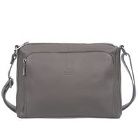 VERA PELLE torebka skórzana listonoszka z paskiem V535 ciepła szara