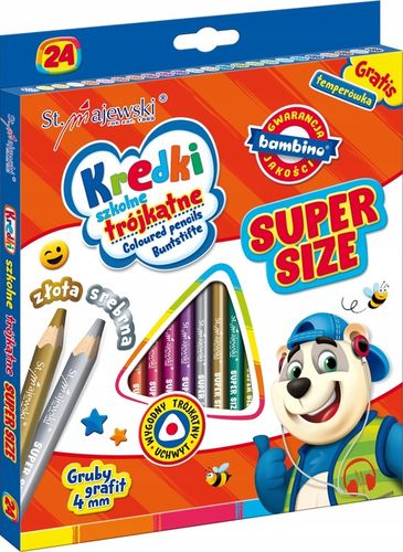 Kredki Trójkątne Szkolne Ołówkowe 24 kol. Złota Srebrna Bambino na Arena.pl