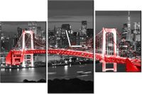 60CM 90 ZEGAR 3 ELEM TOKYO MOST TĘCZOWY CZERWIENI ŚCIENNY