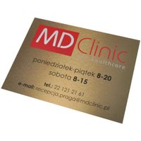 metalowa tabliczka informacyjna nadruk logo na złotym dibondzie 40x30cm