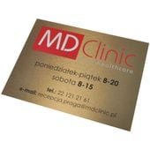 metalowa tabliczka informacyjna nadruk logo na złotym dibondzie 40x30cm