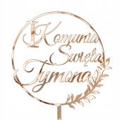 Topper personalizowany Pierwsza I KOMUNIA ŚWIĘTA napis złoty lustrzany tort