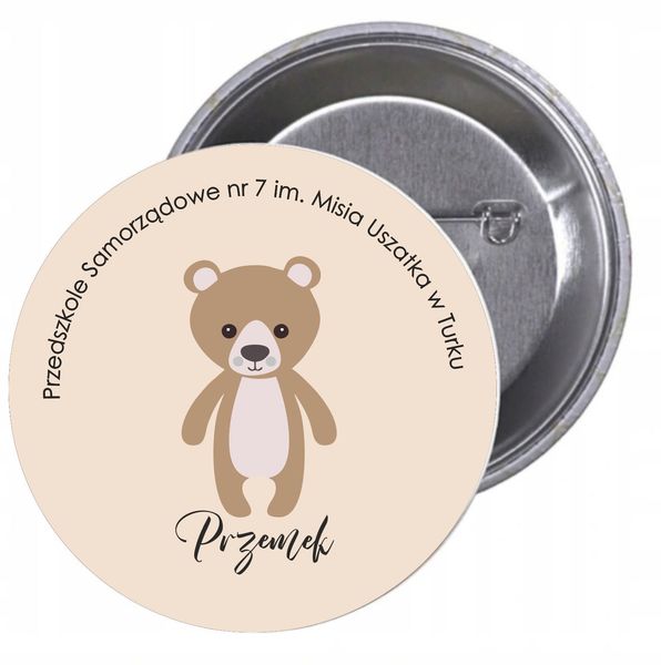 Przypinki buttony PRZEDSZKOLE miś- twój tekst zdjęcie 1