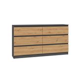 KOMODA MALWA 6 SZUFLAD M6 140 - ANTRACYT / DĄB ARTISAN