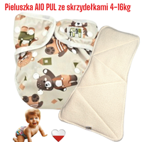 Pieluszka Wielorazowa AIO PUL ze Skrzydełkami MISIE ZIELONE  NappiMe