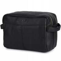 Kosmetyczka unisex skórzana saszetka czarna dwukomorowa podróżna