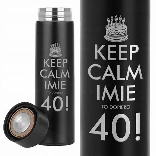 KUBEK TERMICZNY Czarny Na Prezent Urodziny KEEP CALM IMIĘ TO DOPIERO 40! Wz na Arena.pl