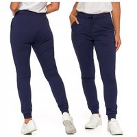 SPODNIE DRESOWE DAMSKIE BAWEŁNIANE JOGGERY BEZ WZORU MORAJ GRANATOWE S