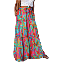 Damska Spódnica Maxi Wysoki Stan A-line Rozklaszowana Tie-Dye Wzorzysta M