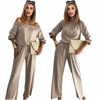 Komplet damski spodnie OVERSIZE kieszenie bluzka hiszpanka lekki S/M