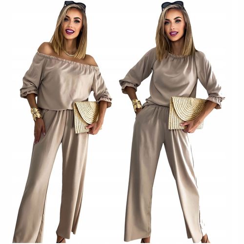 Komplet damski spodnie OVERSIZE kieszenie bluzka hiszpanka lekki S/M na Arena.pl