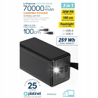 Power-bank DUŻY akumulator 70000mAh WYDAJNY 4xUSB 2xUSB-C PD3.0 QC3.0 20W