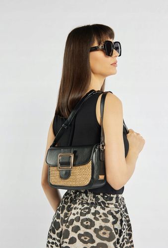 Monnari - torebka listonoszka koszyk pleciony panel beżowo-czarny BAG0410 na Arena.pl