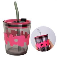 kubek z kolorowego szkła na kawę herbatę ze słomką i zamknięciem 300 ml