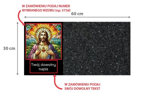 SZKLANA PODSTAWKA POD ZNICZE TWÓJ DOWOLNY TEKST 50 WZ CIEMNY MARMUR 60x30cm na Arena.pl