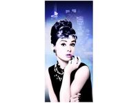 OBRAZ USTA AUDREY HEPBURN PANORAMA MIASTA NIEBIESKI