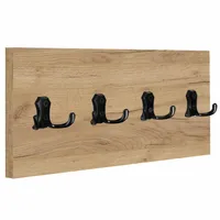 WIESZAK ŚCIENNY PANELOWY 4 MOCNE CZARNE HAKI LOFTOWY 45x18CM DĄB ZŁOTY