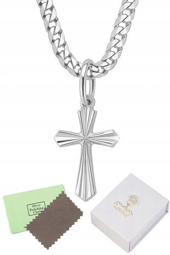 SREBRNY ŁAŃCUSZEK NASZYJNIK KRZYŻYK SREBRO NA KOMUNIA DLA CHŁOPCA GRAWER na Arena.pl