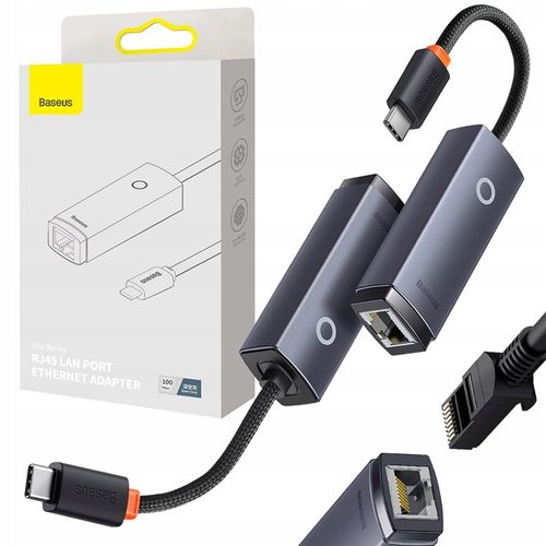 BASEUS ADAPTER PRZEJŚCIÓWKA KARTA SIECIOWA INTERNETOWA LAN USB-C RJ45 100MB na Arena.pl