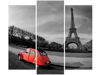 90 80CM OBRAZ T3 ELEM CZERWONE AUTO WIEŻY EIFFLA DRUK ŚCIENNY