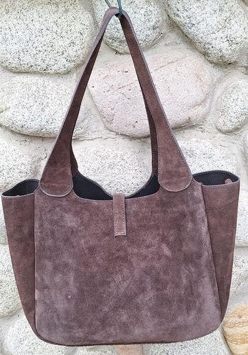 Torebka WłoskaZAMSZOAWA worek SKÓRA NATURALNA Vera Pelle CZEKOLADOWA na Arena.pl