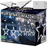KURTYNA ŚWIETLNA GWIAZDKI LED BIAŁE ZIMNE LAMPKI CHOINKOWE DŁUGA GIRLANDA