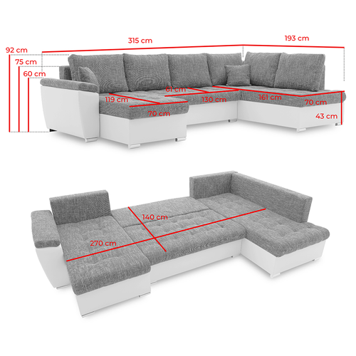 Duży narożnik, funkcja spania, prawy, MAGNUS, 315cm, szary | TYLETEGOTU na Arena.pl