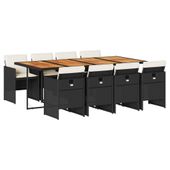 9-cz. zestaw mebli ogrodowych z poduszkami, czarny, rattan PE