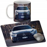 ZESTAW KUBEK + PODKŁADKA - MERCEDES BMW AUDI - PREZENT WIELE WZORÓW + IMIĘ