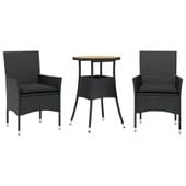 3-cz. zestaw mebli ogrodowych z poduszkami, czarny, polirattan