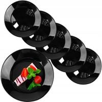 6x TALERZE DESEROWE SAŁATKOWE CZARNE OKRĄGŁE 19cm TALERZYK SZKŁO OPALOWE