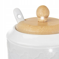 Cukiernica Cukierniczka Porcelanowa Bambusowa Pojemnik na Cukier Łyżeczka