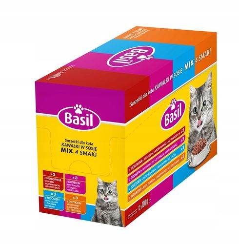 Mokra Karma dla kota KAWAŁKI w SOSIE Basil MIX 4 SMAKI 48 saszetek na Arena.pl