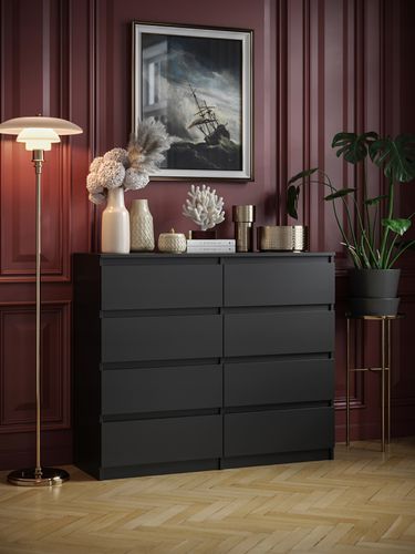 Komoda 8 Szuflad Do Salonu Sypialni Duża Pojemna Pari 8 Czarny Mat na Arena.pl